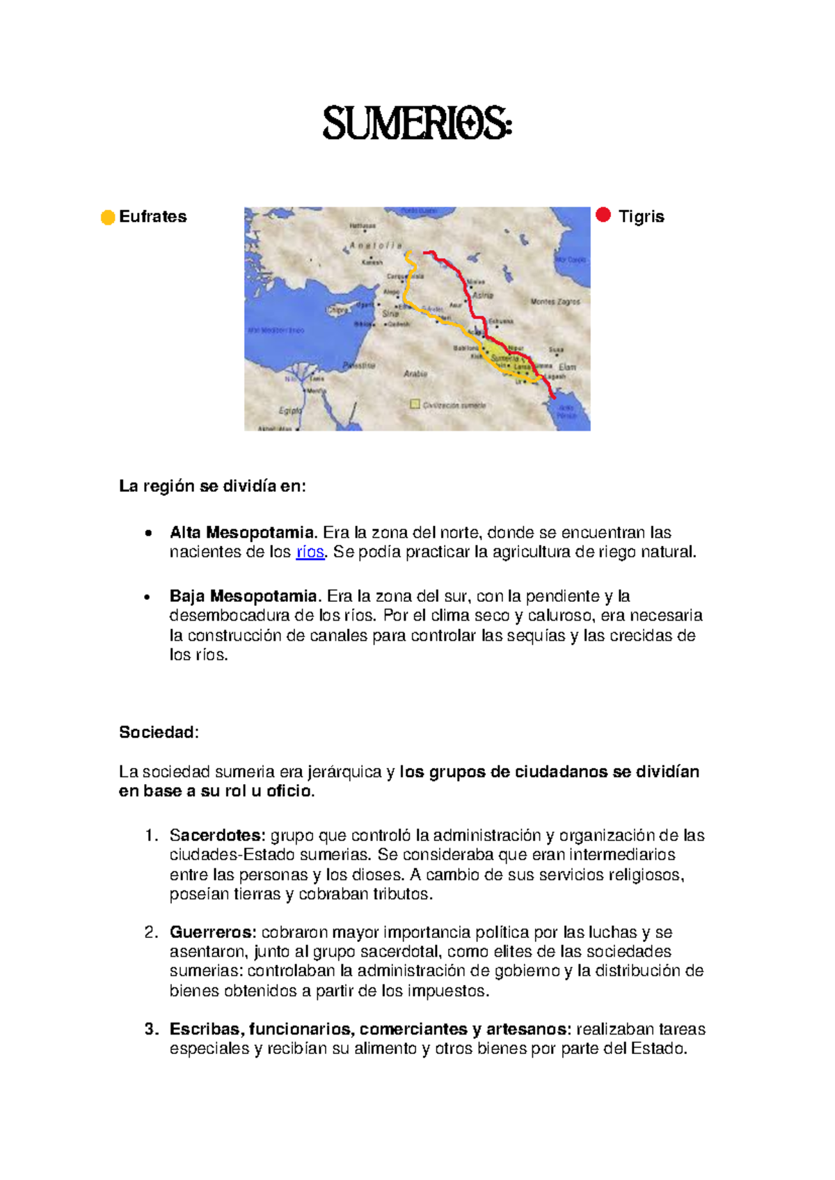 Sumerios, Fenicios, Grecia, Roma, Babilonia - SUMERIOS: Eufrates Tigris ...