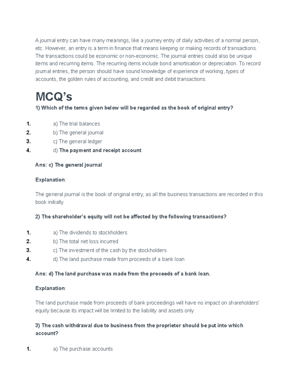 Journal Entries DATA WITH Answers - A journal entry can have many ...