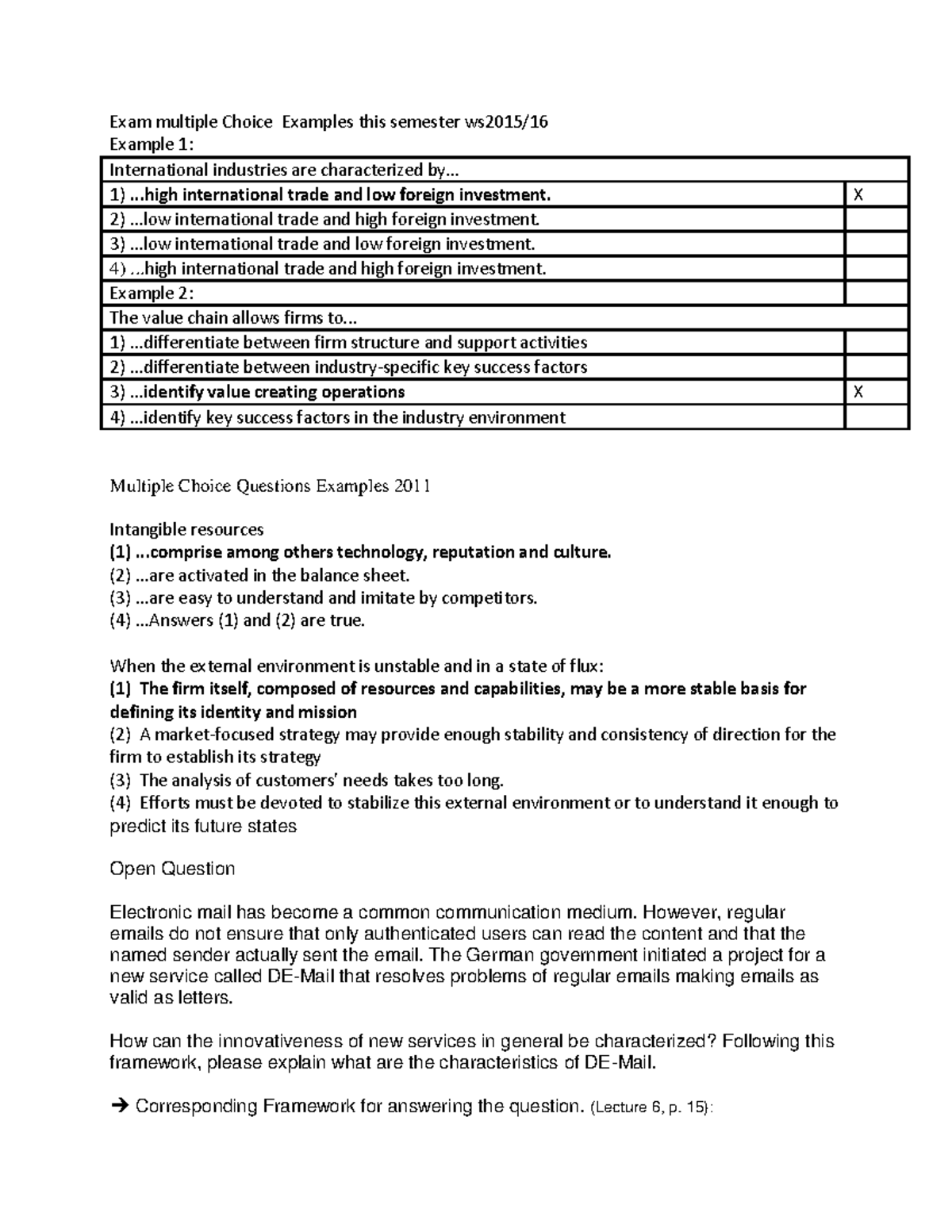 Klausur Fragen Referenz - Exam multiple Choice Examples this semester ...