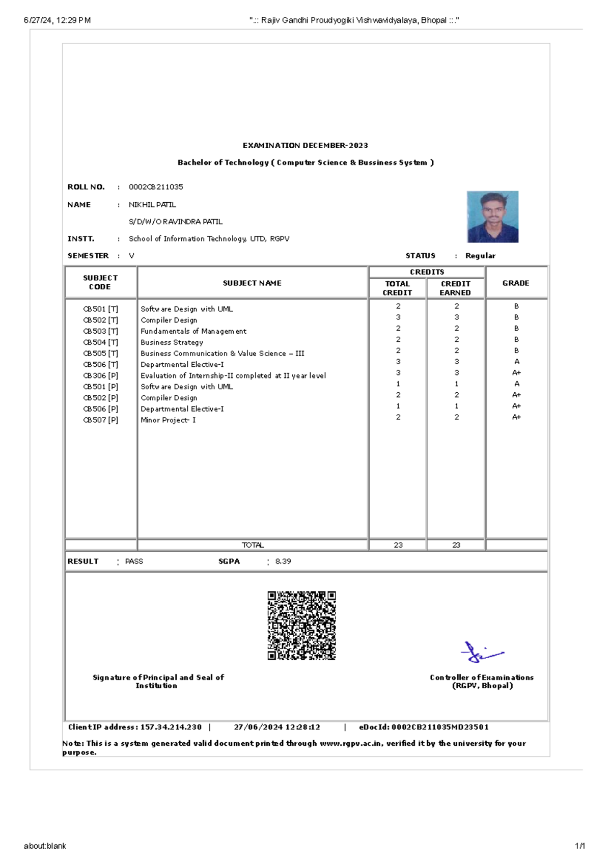 Result - EXAMINATION DECEMBER- Bachelor of Technology ( Computer ...