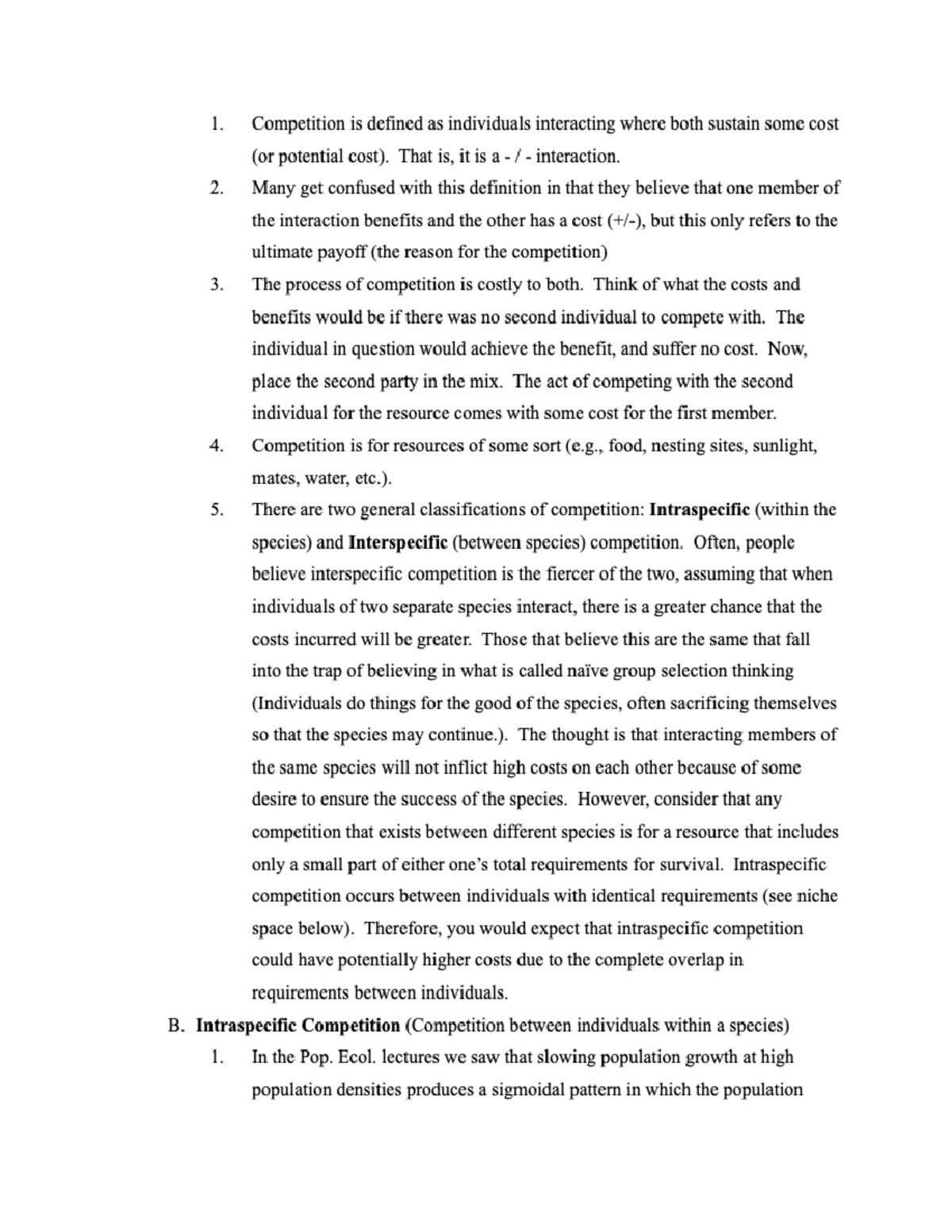 7`2 - Competition and Niche Space Notes - 1. Competition is defined as ...