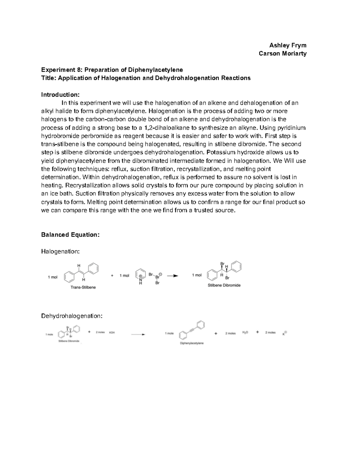 Expirement 8 Ochem-2 - lab work - Ashley Frym Carson Moriarty ...