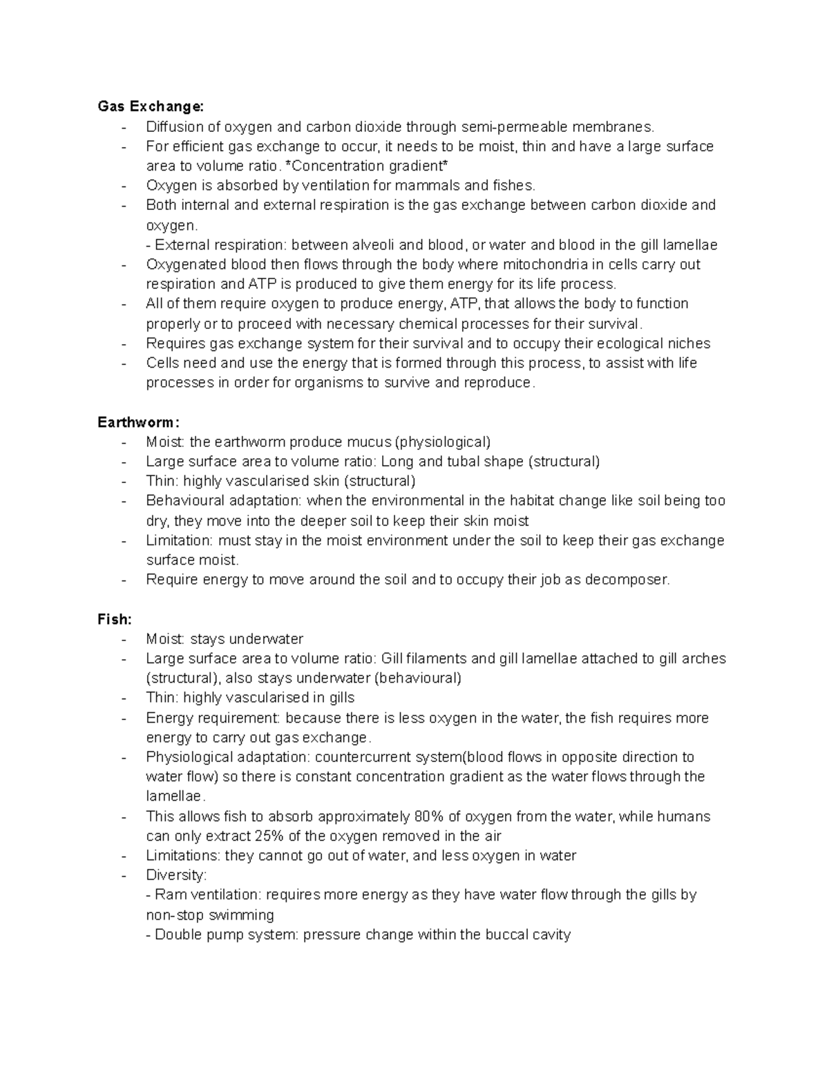 NCEA Level 2 Biology - Gas Exchange Notes - Gas Exchange: - Diffusion ...