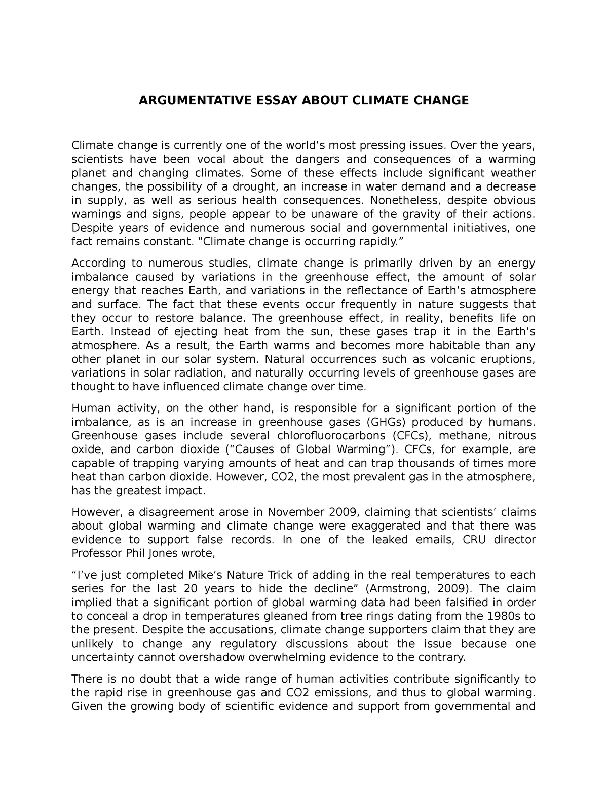 argumentative essays on climate change