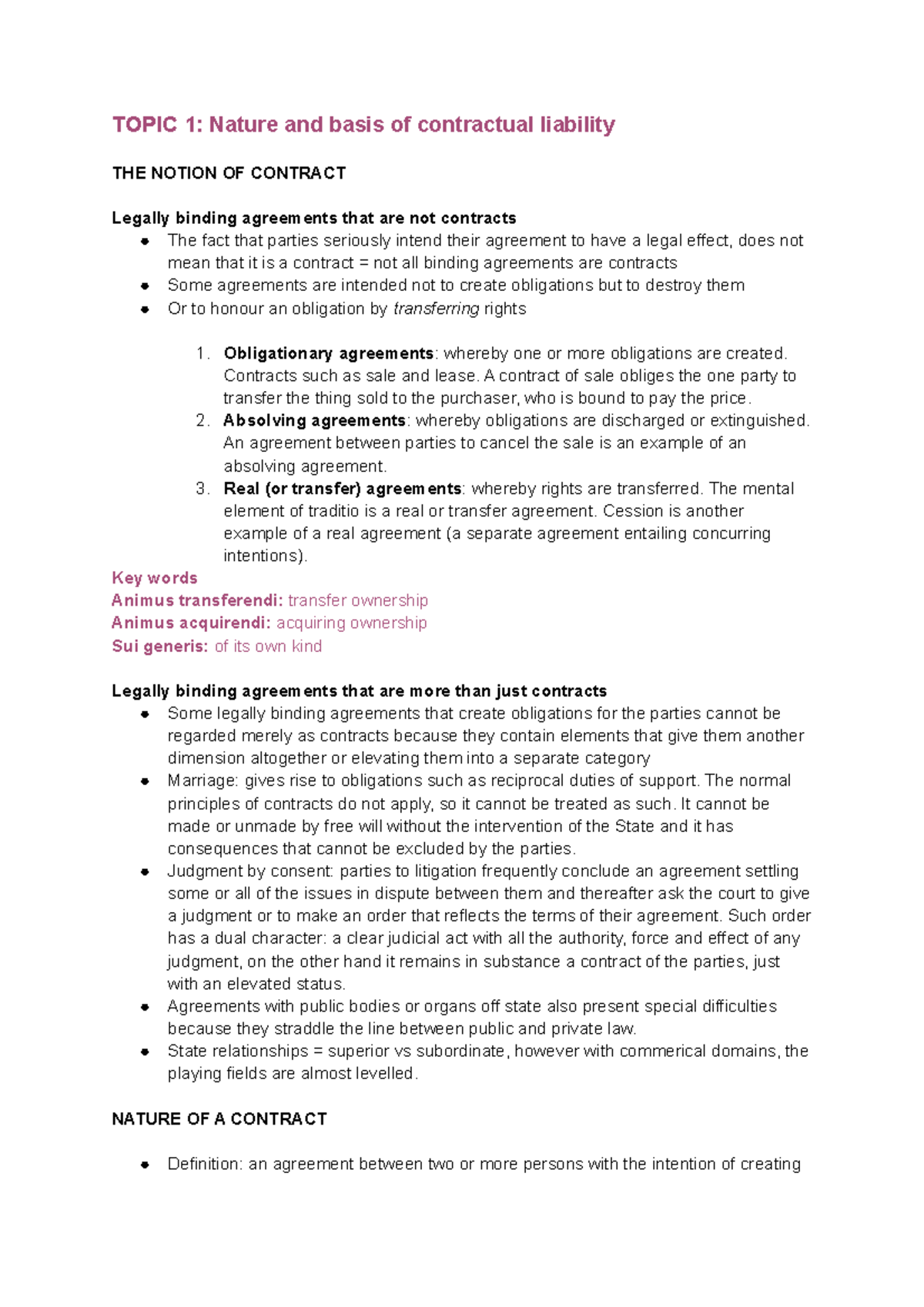 Law of Contract [PBL3005W] - TOPIC 1: Nature and basis of contractual ...