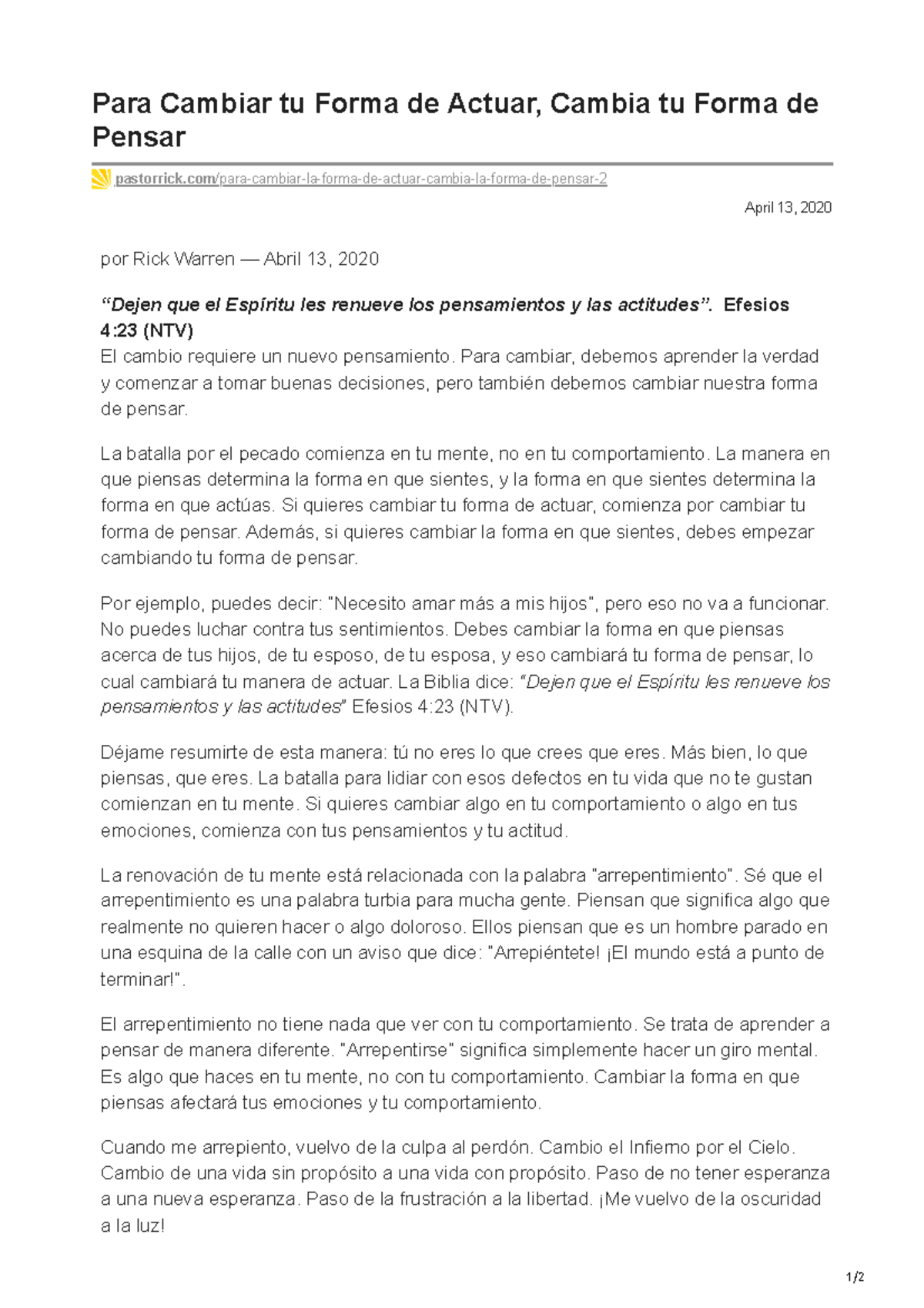 Pastorrick.com-Para Cambiar tu Forma de Actuar Cambia tu Forma de ...