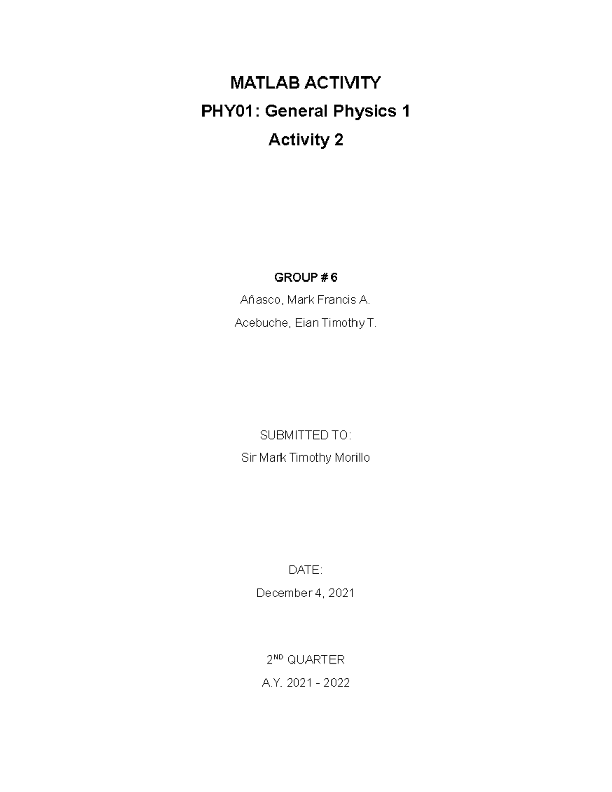 Matlab- Sample - asdasgetwerewvdsfwerwerewf - MATLAB ACTIVITY PHY01 ...