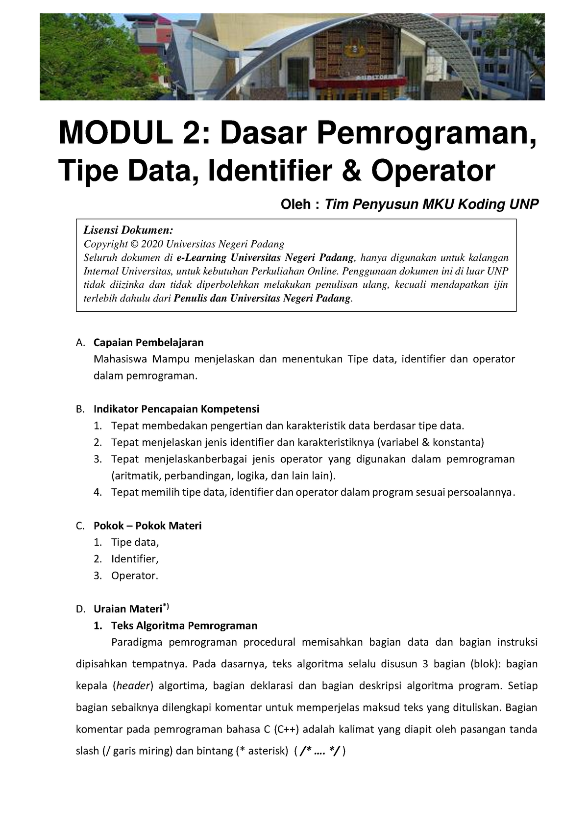 Modul 2 Tipe-data-identifier-dan-operator - MODUL 2: Dasar Pemrograman ...