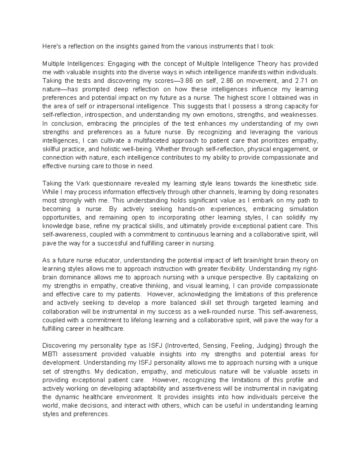 Reflective Essay - Here's a reflection on the insights gained from the ...