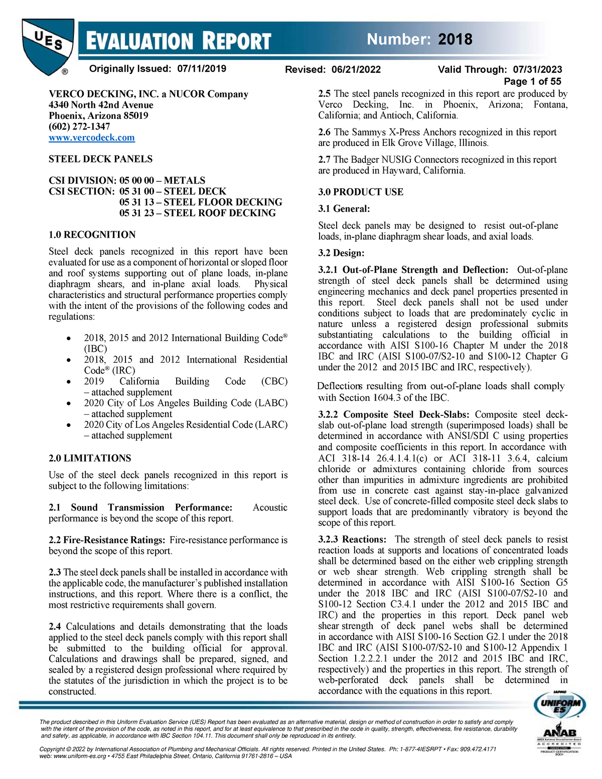 Iapmo ER 2018 - uno - Originally Issued: 07/11/2019 Revised: 06/2 1 / ...