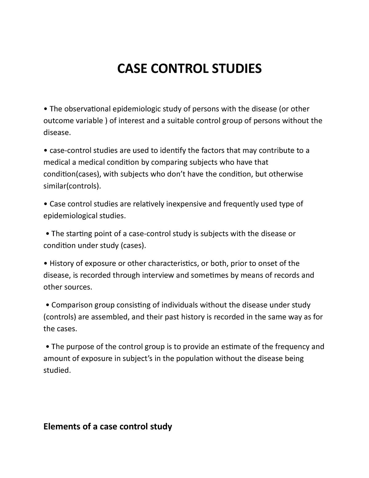 CASE Control Studies - CASE CONTROL STUDIES The observational ...