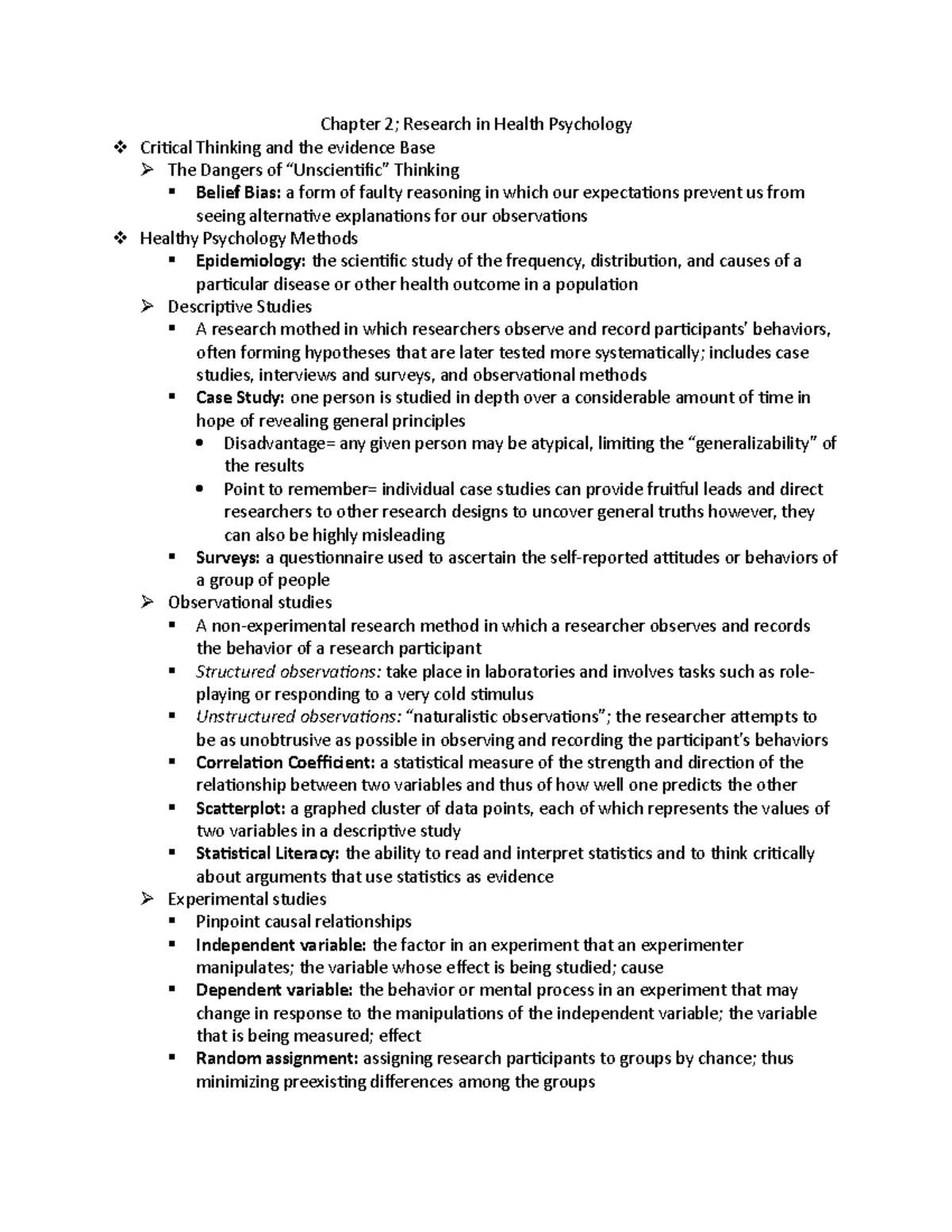 Health Psychology Chapter 2 - Chapter 2; Research in Health Psychology
