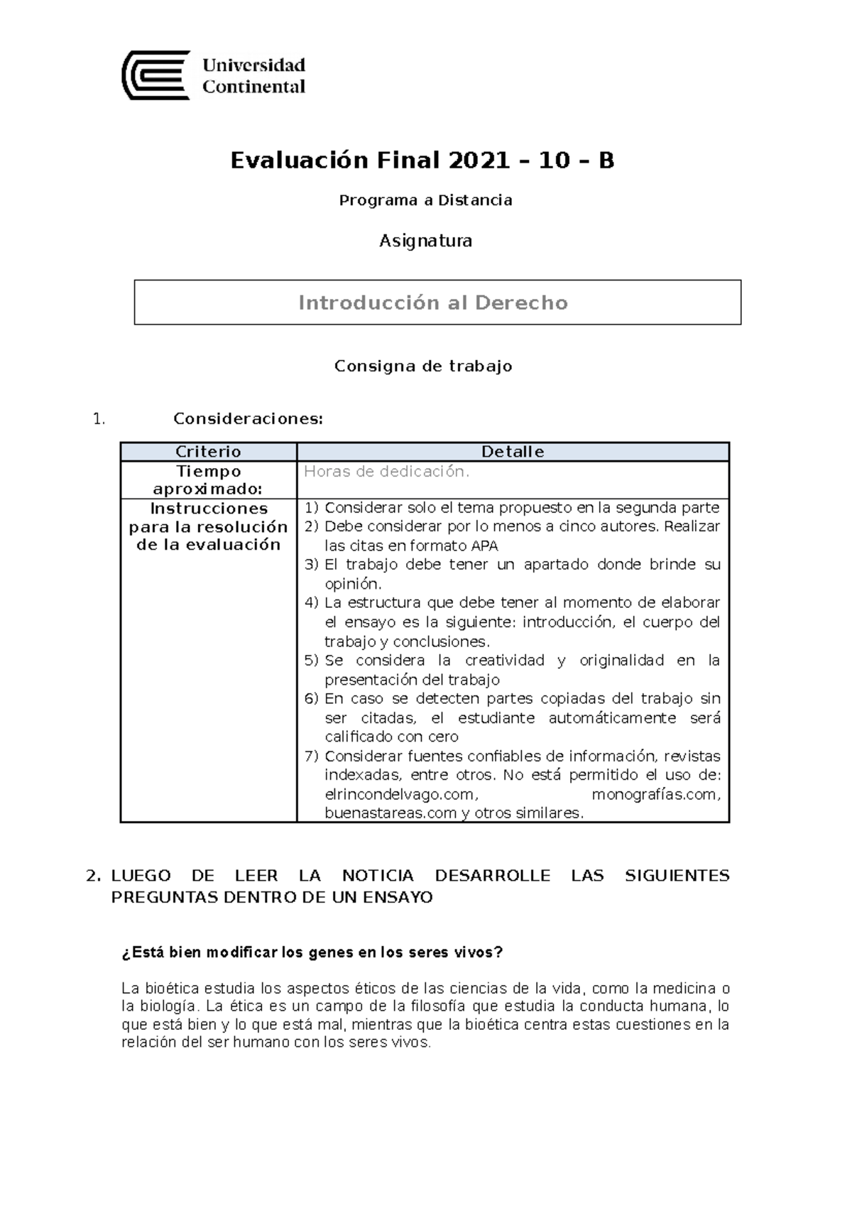 Examen Final Introducción Al Derecho - Evaluación Final 2021 – 10 – B ...