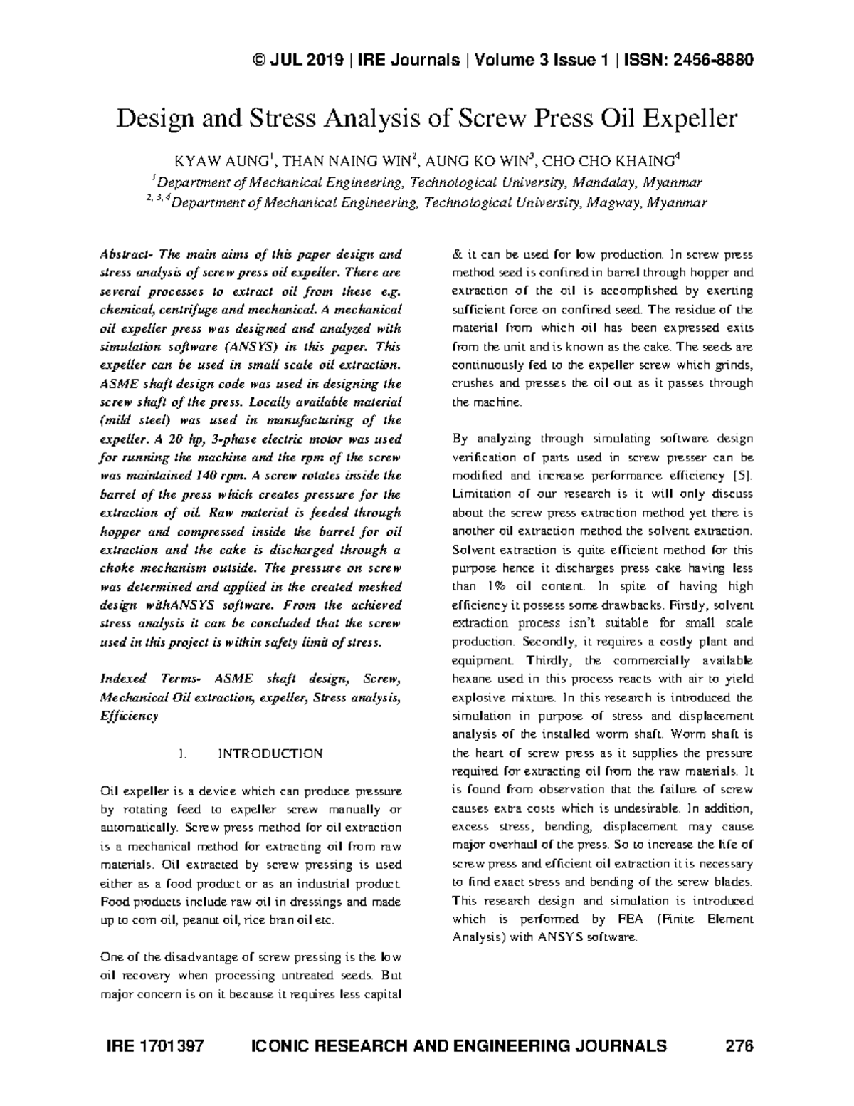Design and Stress Analysis of Screw Press Oil Expeller - There are ...