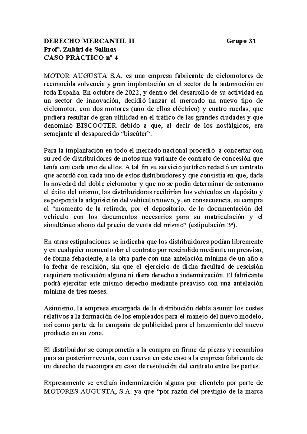 Caso Pr Ã¡ctico N Âº 4 Práctica 4 Derecho Mercantil Ii Derecho Mercantil Ii Grupo 31 Profª 8082