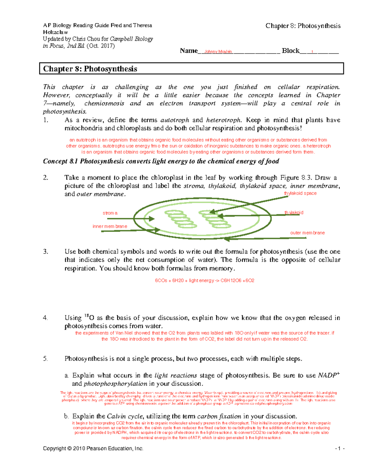 Photosynthesis Reading Guide - AP Biology Reading Guide Fred And ...