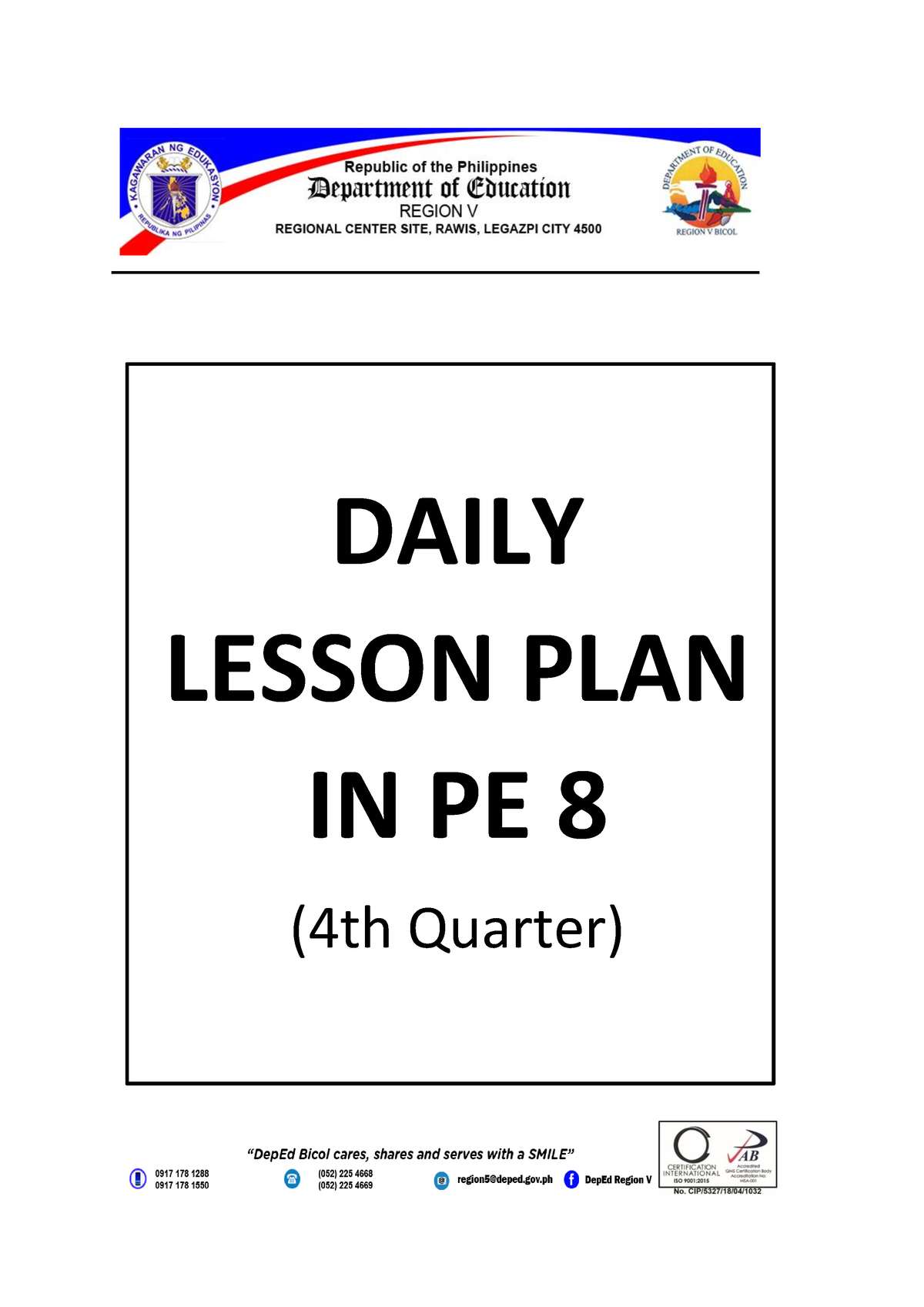 PE 8 4TH Quarter lesson plan DAILY LESSON PLAN IN PE 8 (4th Quarter