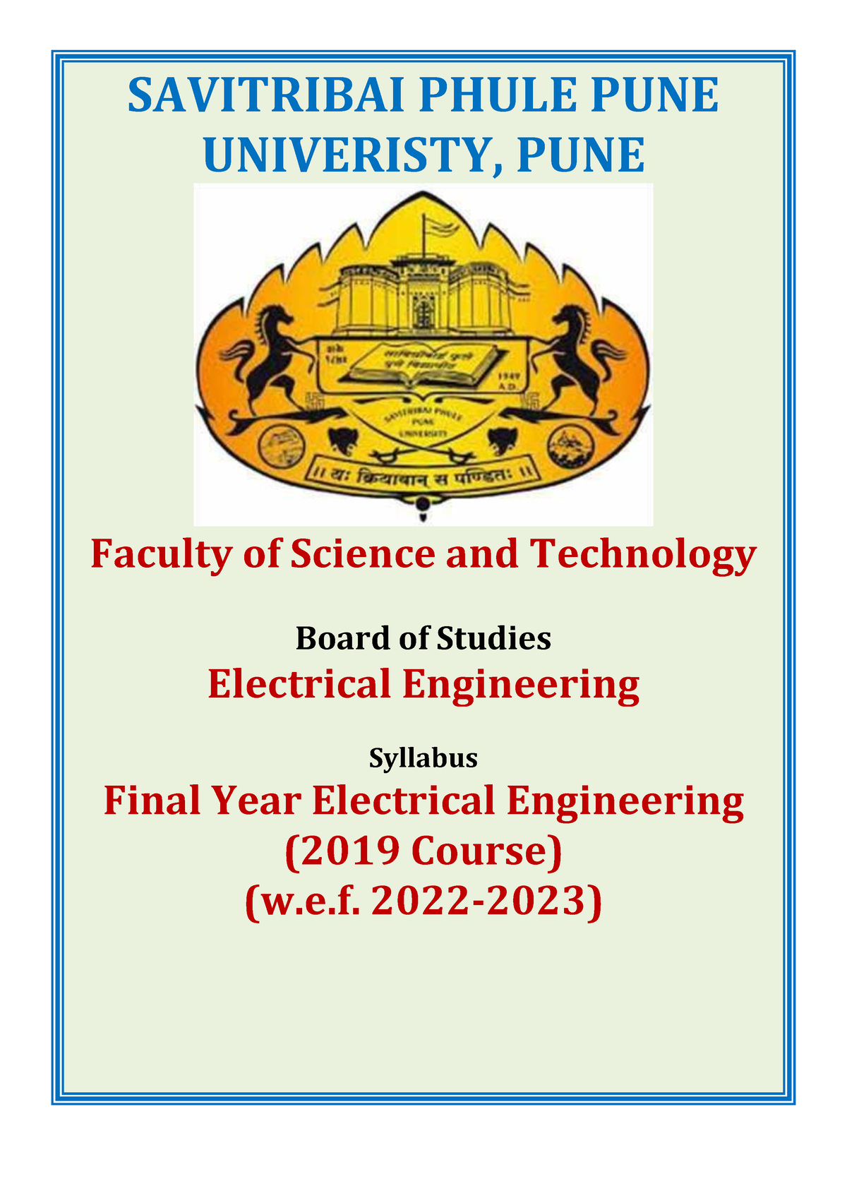 BE Electrical 2019 Syllabus - SAVITRIBAI PHULE PUNE UNIVERISTY, PUNE ...