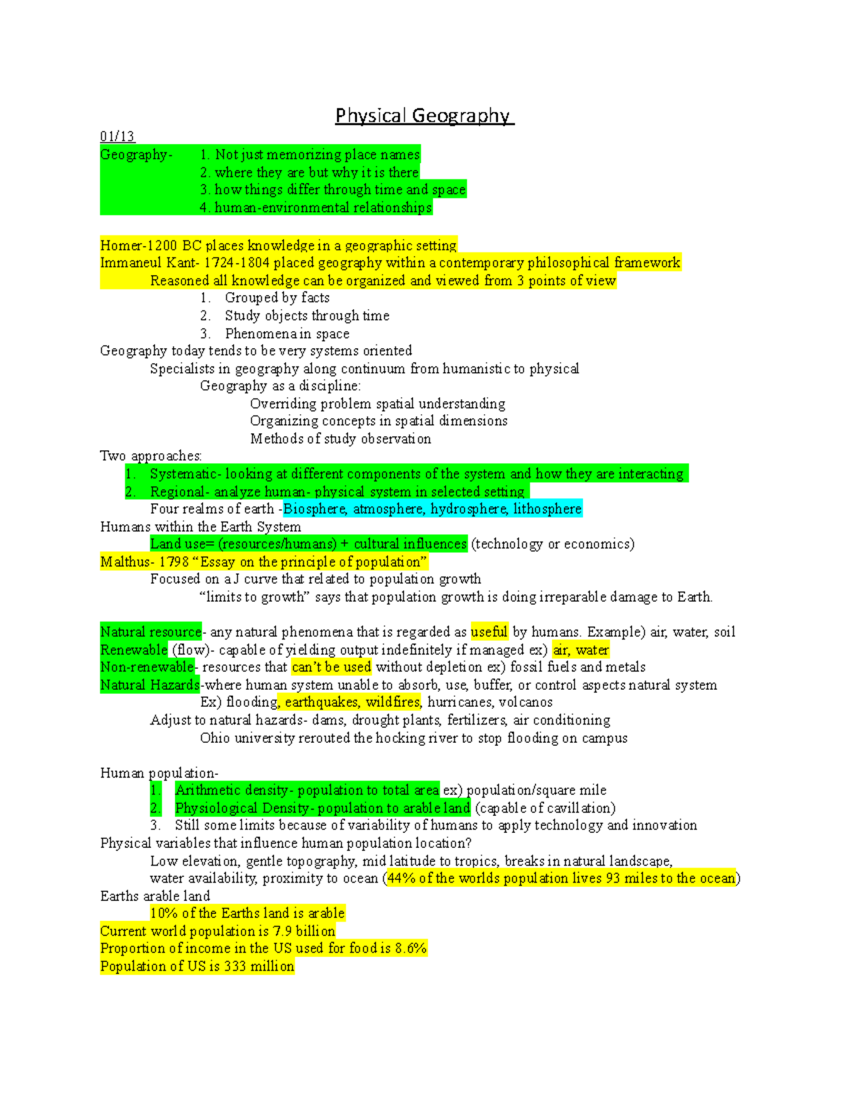 Physical geography spring semester 2022 notes Physical Geography 01