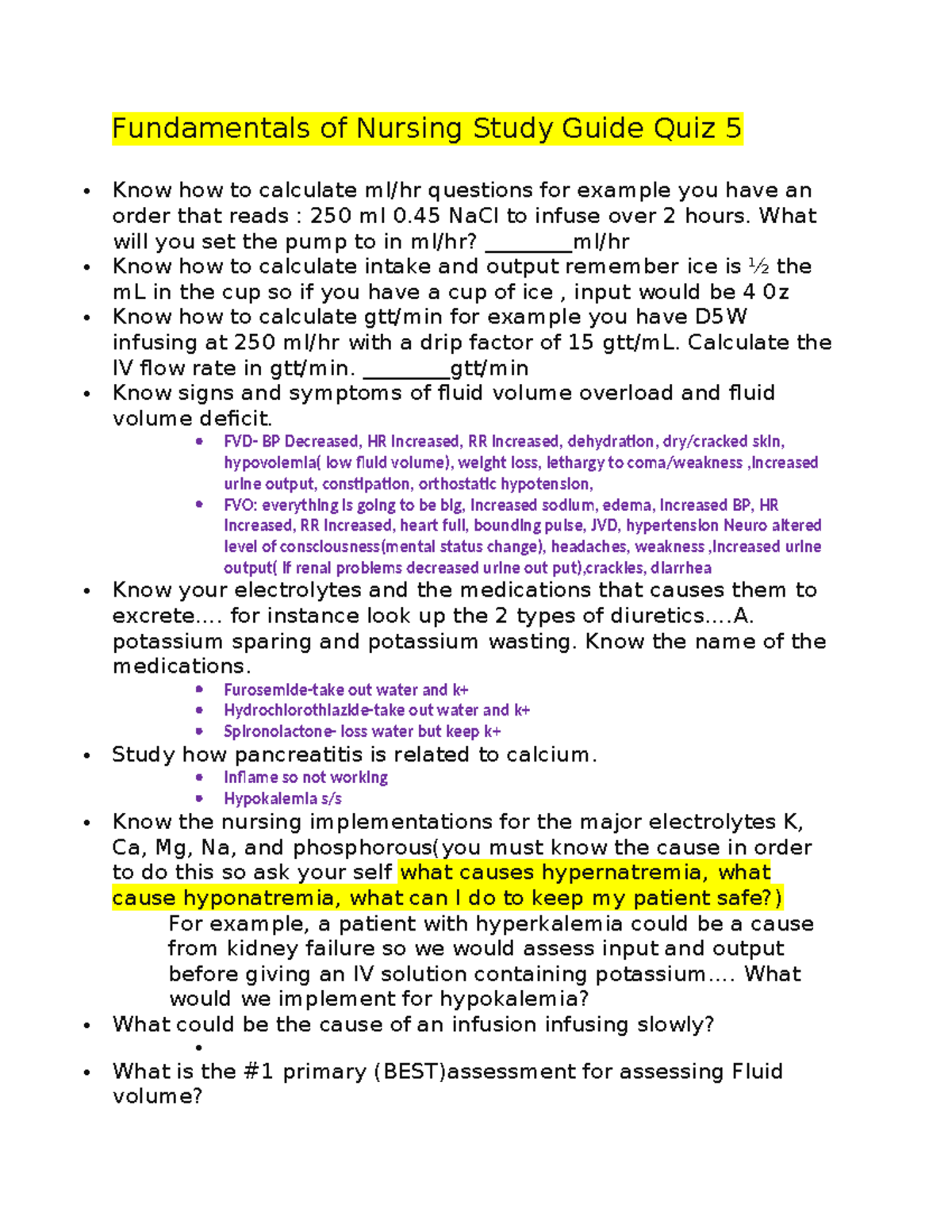 Fundamentals of Nursing Study Guide Quiz 5 - What will you set the pump ...