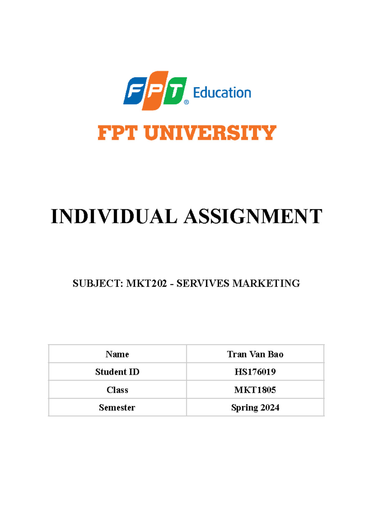 [ MKT202 INDI] Trần Văn Bảo - HS176019 - INDIVIDUAL ASSIGNMENT SUBJECT ...