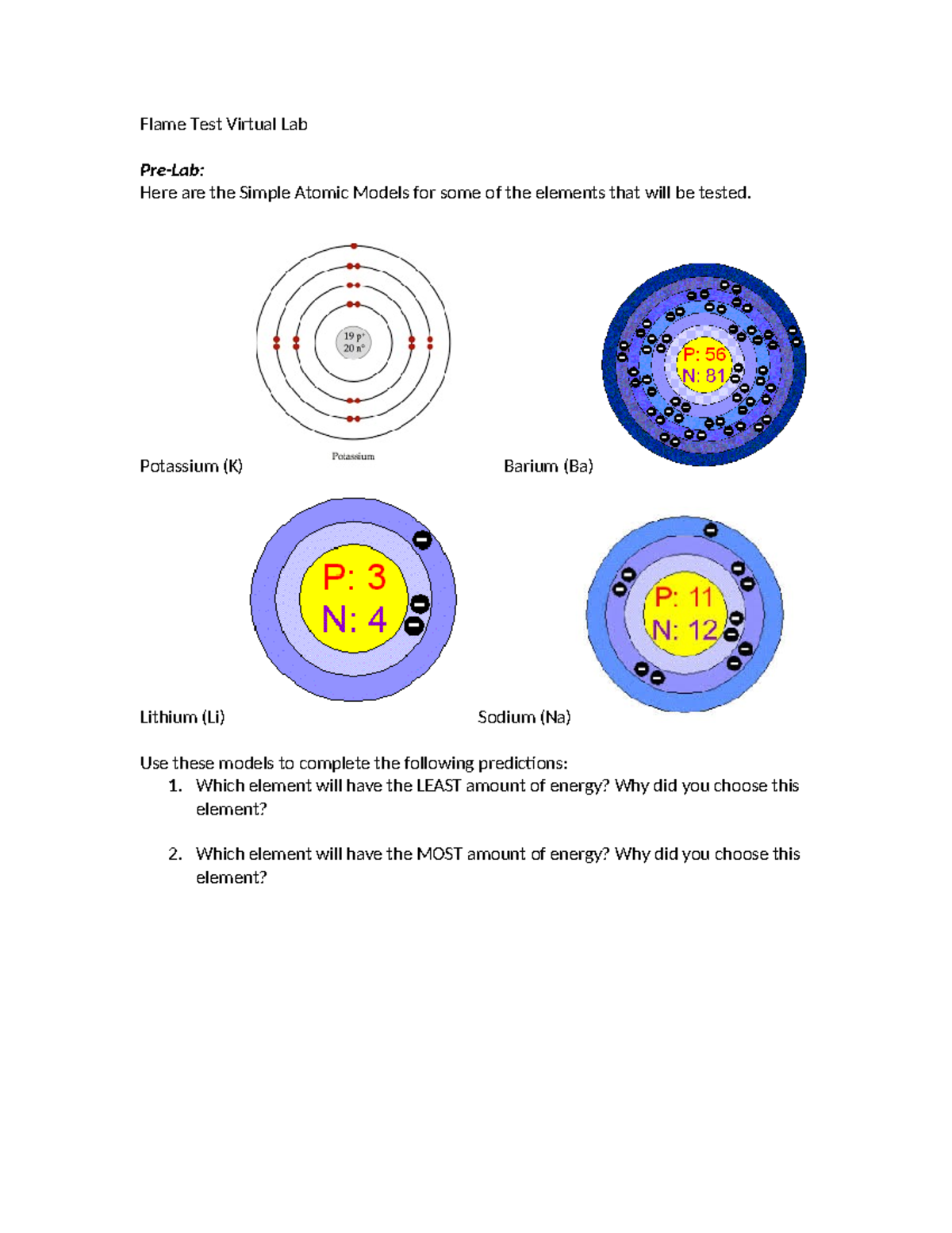 Flame Test Virtual Lab answer Flame Test Virtual Lab PreLab Here