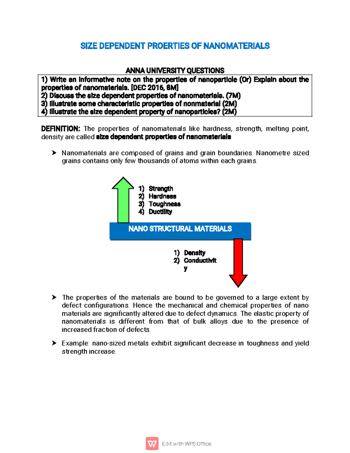 2.3 SIZE Dependent PROP - SIZE DEPENDENT PROERTIES OF NANOMATERIALS