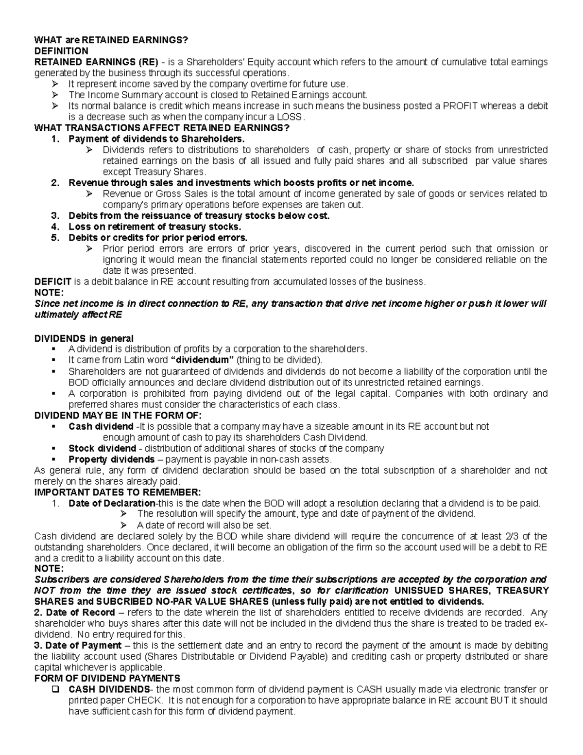 Accounting notes mod 5 part 4 to 5 - WHAT are RETAINED EARNINGS ...