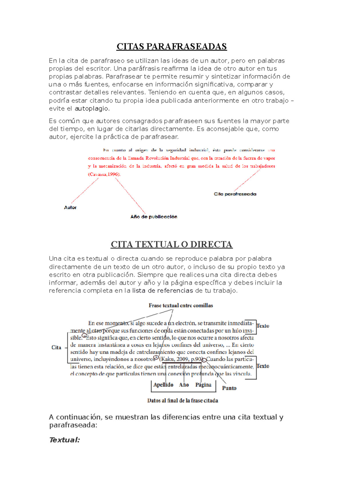 Citas Parafraseadas Y Textual Citas Parafraseadas En La Cita De