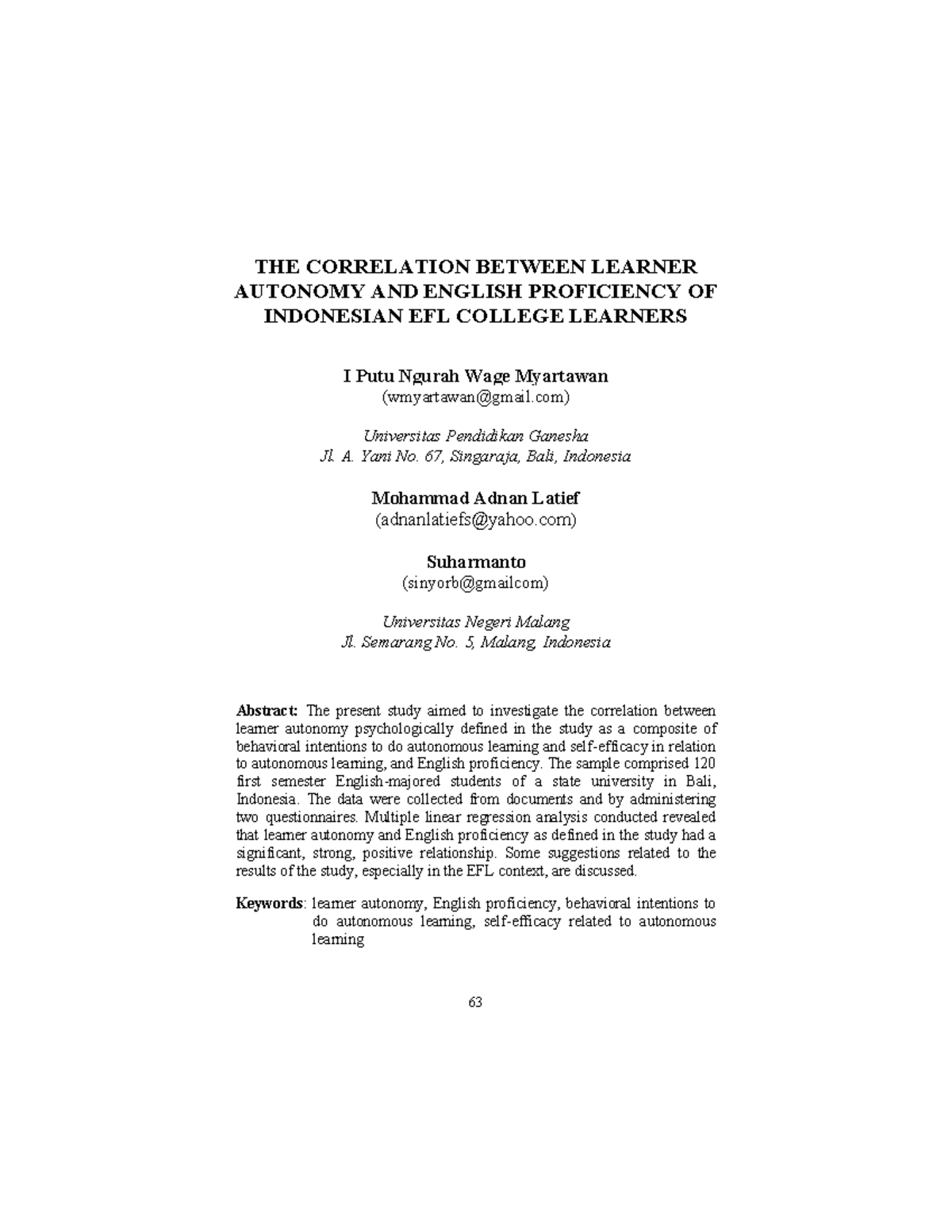 THE Correlation Between Learner Autonomy AND English Proficiency OF ...