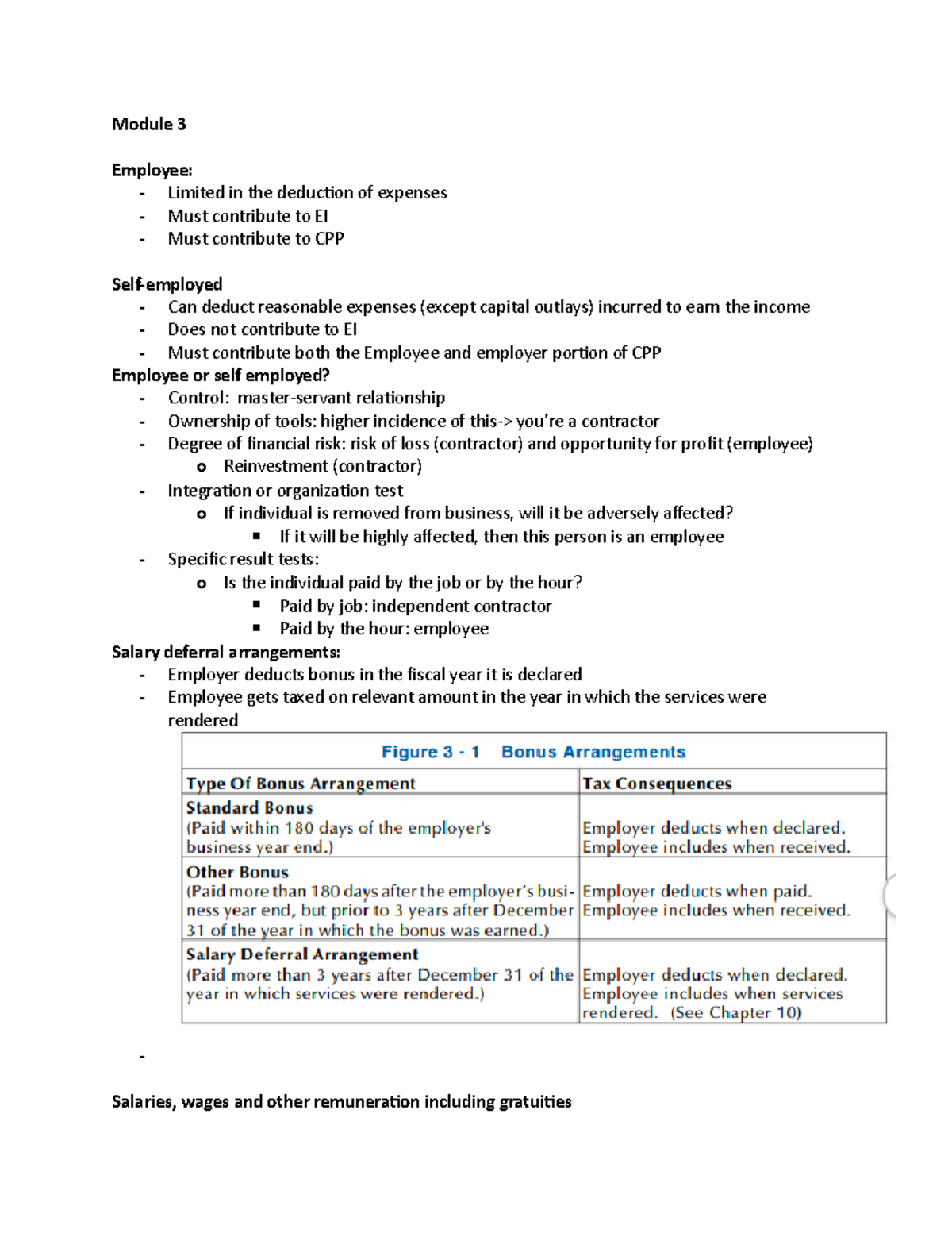 Tax study guide Module 3 summary Module 3 Employee Limited in