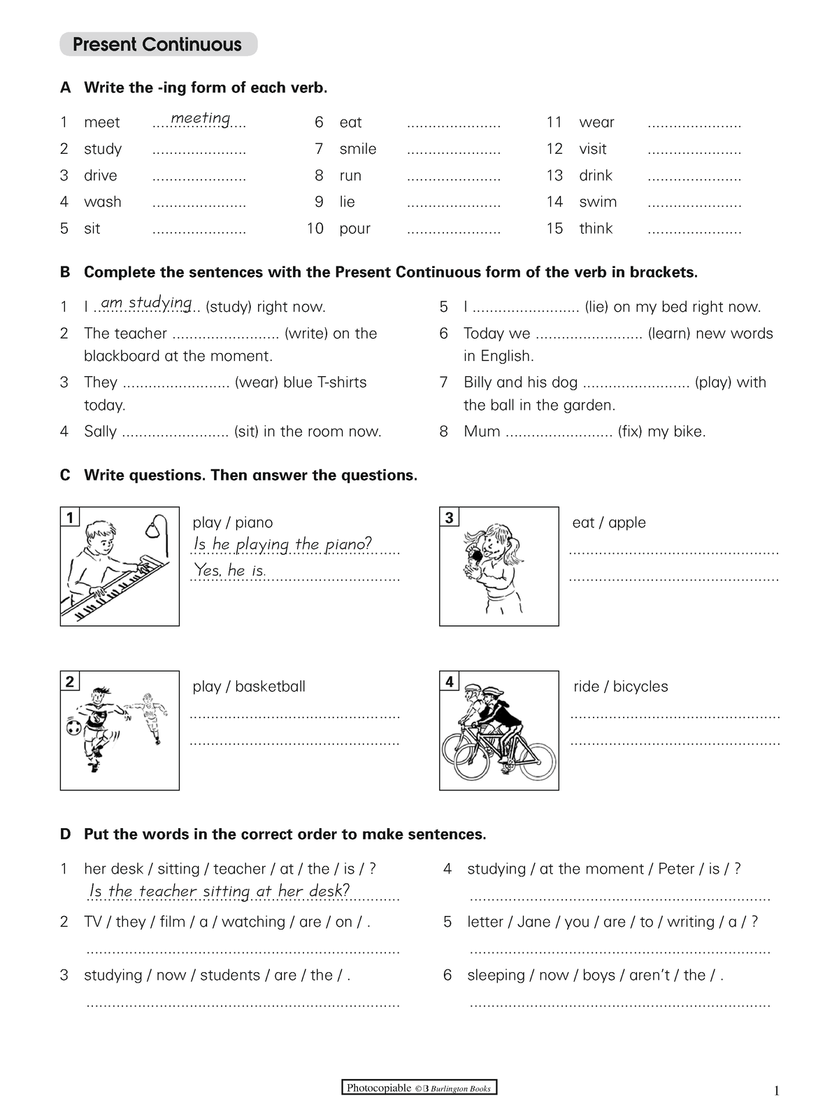 Grammar Present Continuous 1 18849 - Photocopiable © B Burlington Books ...