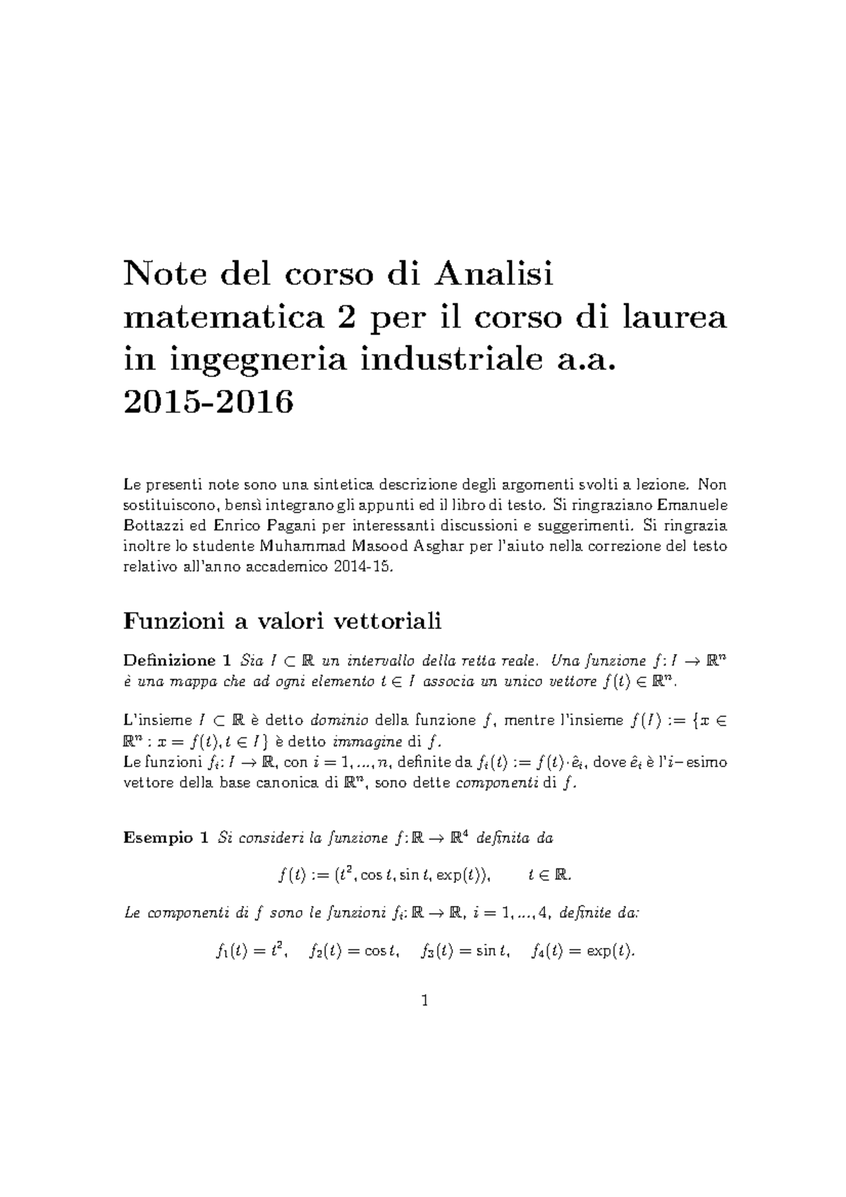 Appunti Del Corso Di Analisi Matematica 2 A.a. 2015/2016 - Note Del ...