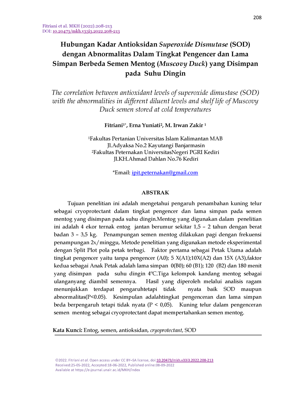 Fitriani Et Al 2022 Judia 2022 Fitriani Et Al Open Access Under