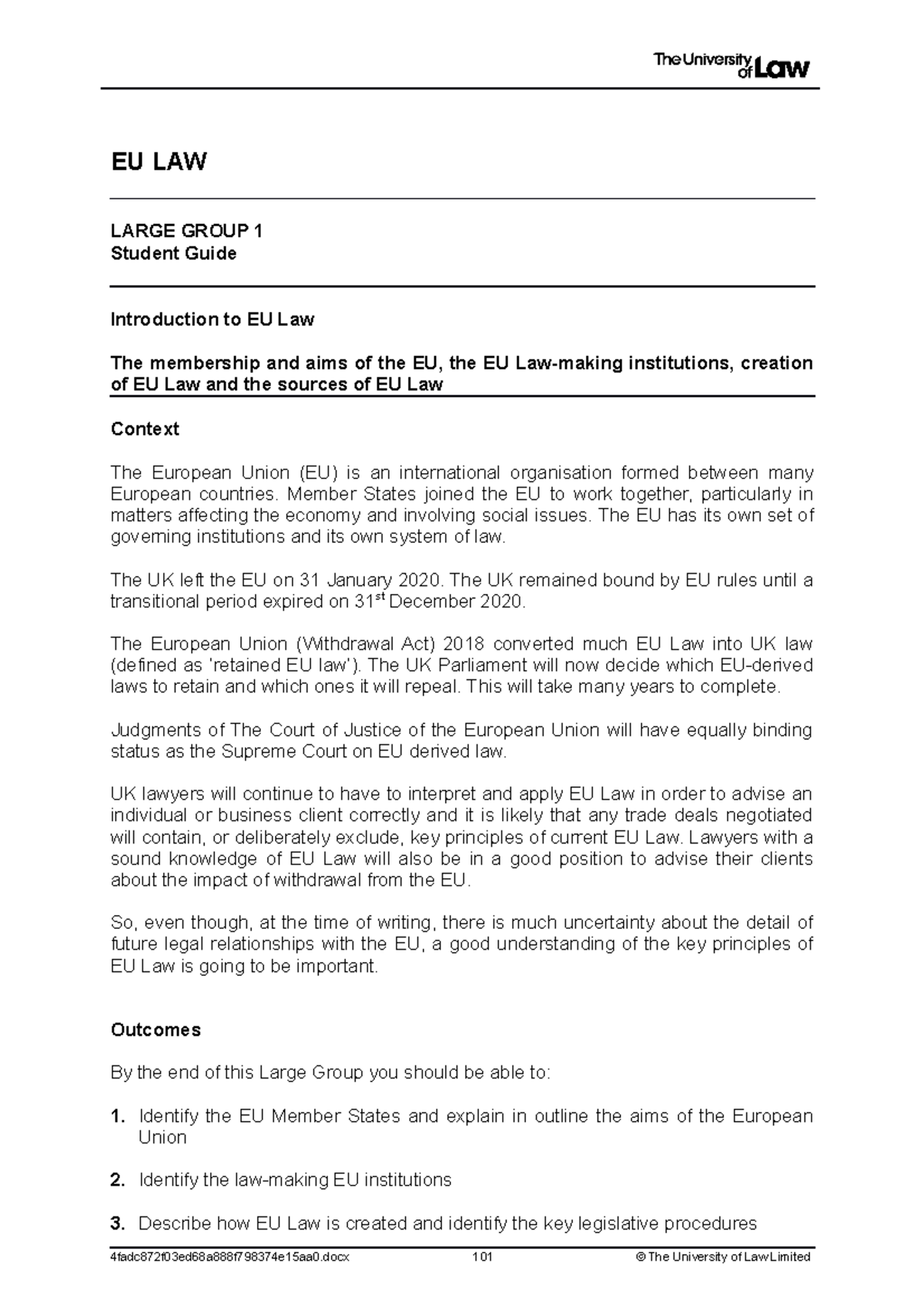 2021 eu level 4 lg01 ce01 student guide - EU LAW LARGE GROUP 1 Student ...