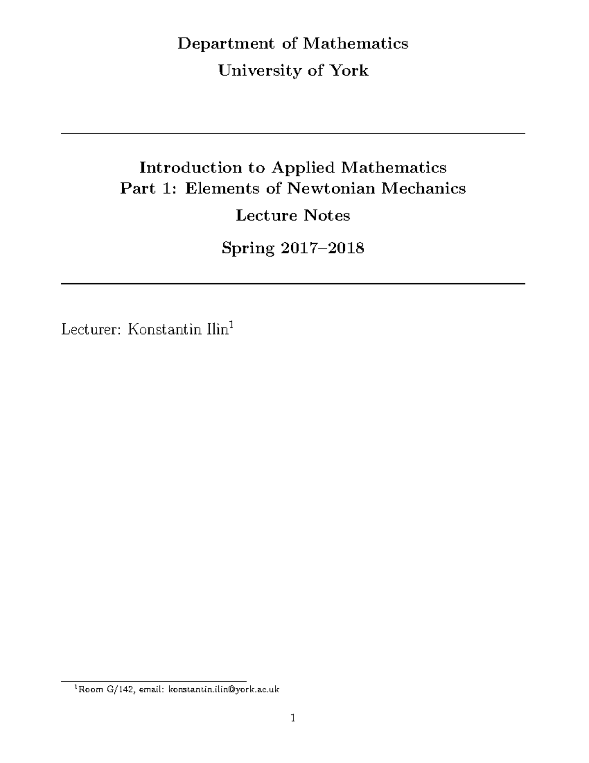 Introduction to applied maths- Newtonian Mechanics - Department of ...