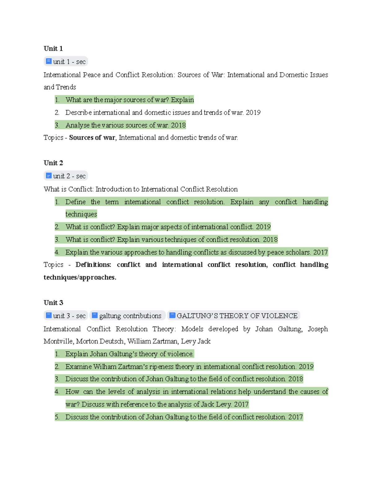 Sec - sem 3 - Ghu - Unit 1 unit 1 - sec International Peace and ...