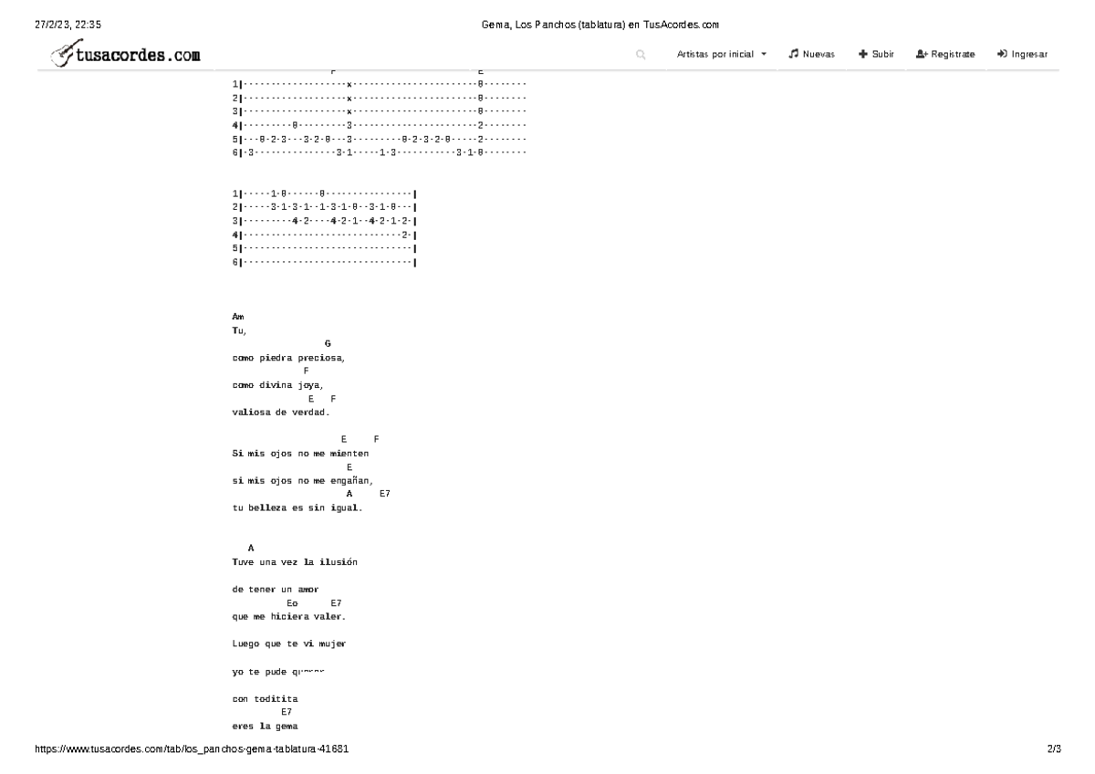 Letra Y Acordes Gema Los Panchos