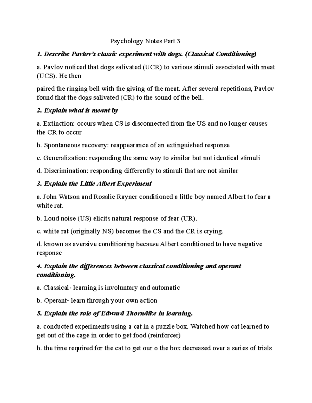 Psychology Notes Part 3 - Describe Pavlov’s Classic Experiment With 