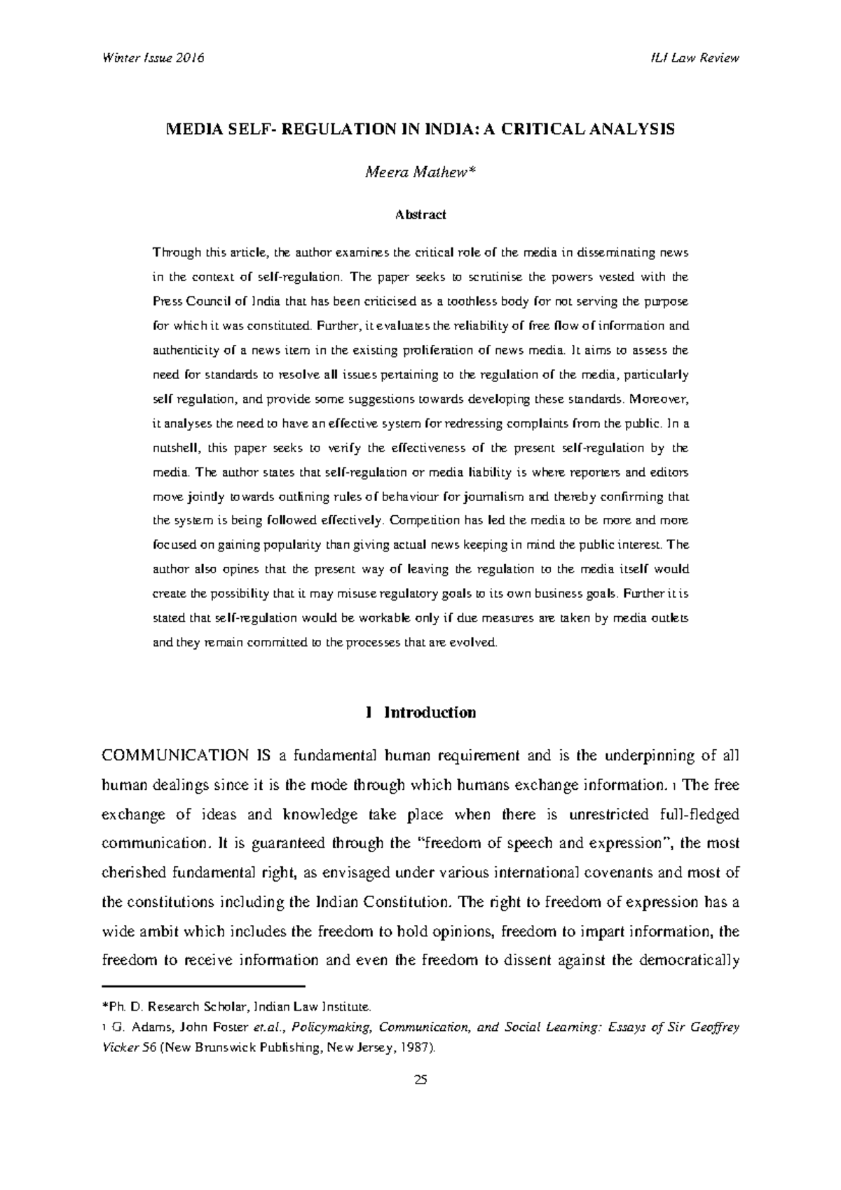Media SELF Regulation IN India A Critical Analysis MEDIA SELF