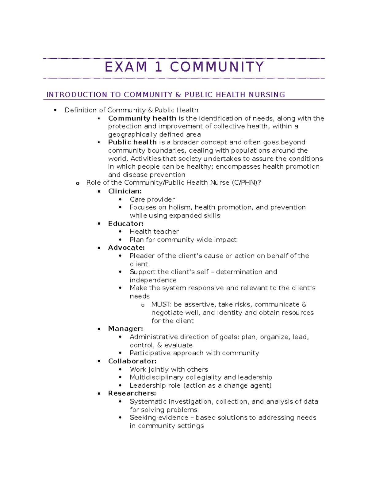 Exam 1 Community - Exam 1 Nnotes - E X A M 1 C O M M U N I T Y ...