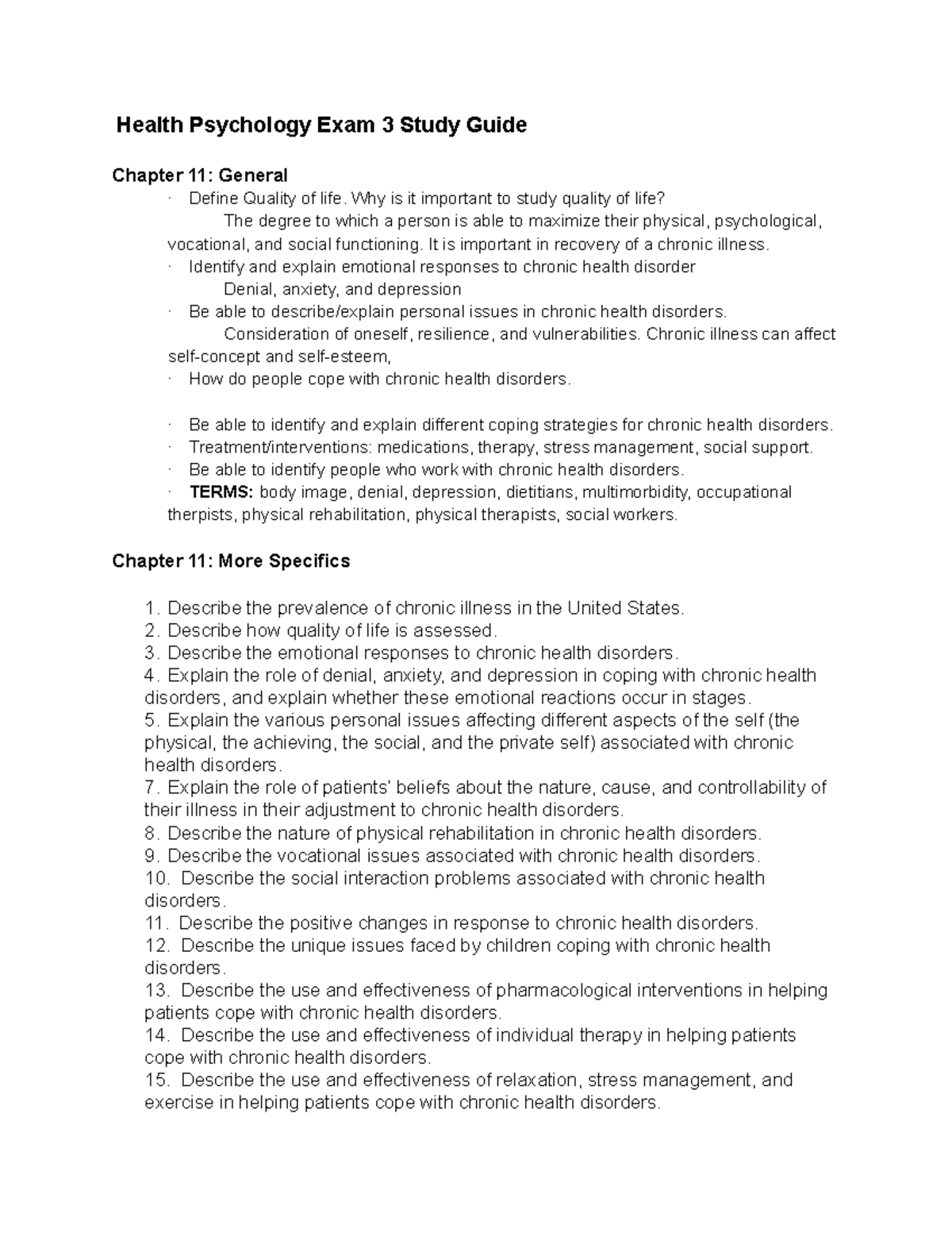 Health Psychology Exam 3 Review Health Psychology Exam 3 Study Guide