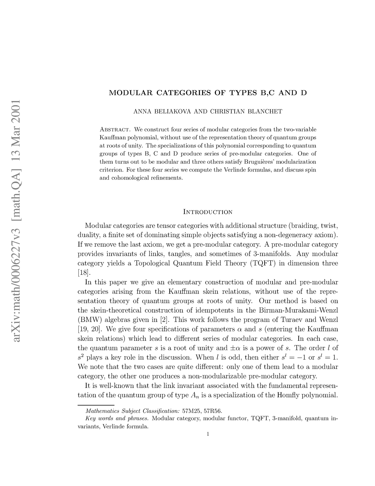 0006227 - Cours - ArXiv:math/0006227v3 [math] 13 Mar 2001 MODULAR ...