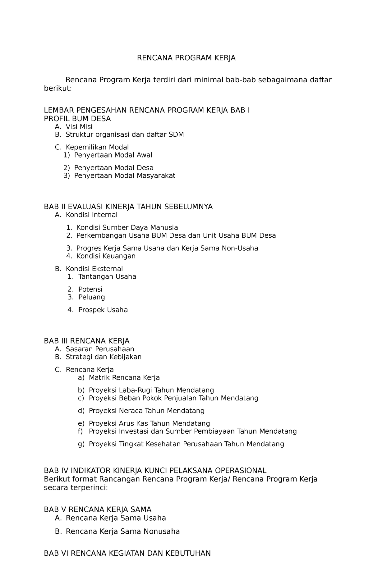 4 - Lecture - RENCANA PROGRAM KERJA Rencana Program Kerja Terdiri Dari ...