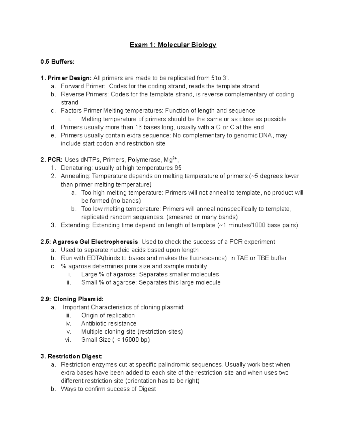 Johnson's Biochemistry Lab- Exam 1 Study Guide - Exam 1: Molecular ...