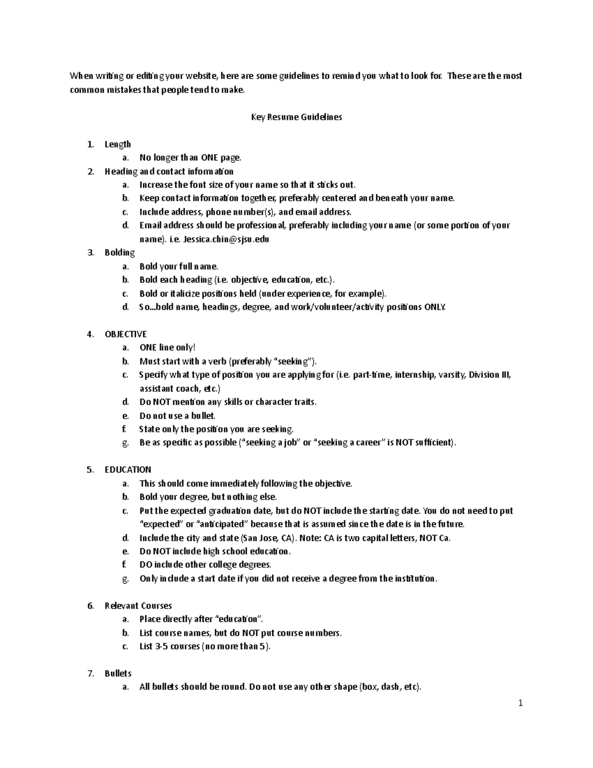 Resume-Revisions - Resume instructions. - When writing or editing your ...