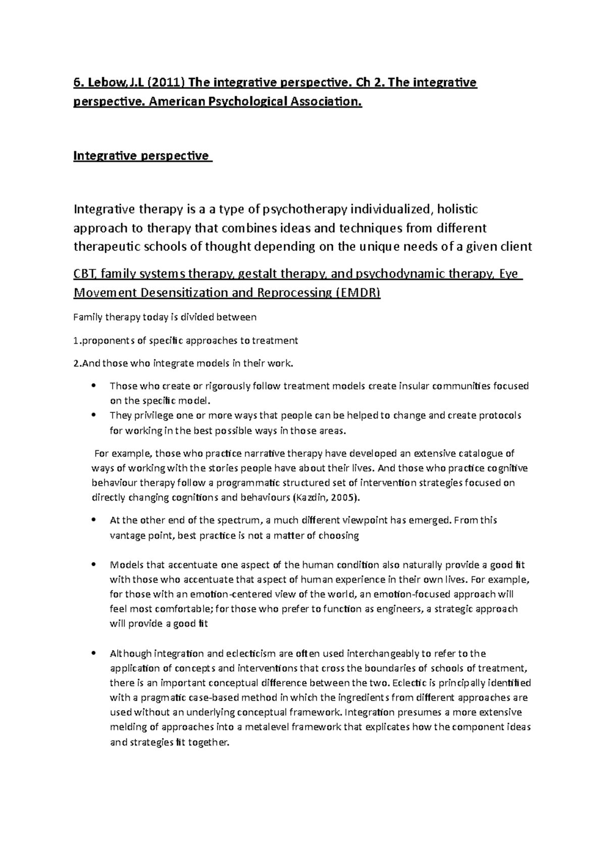 Intergrative perspecitives - 6. Lebow,J (2011) The integrative ...