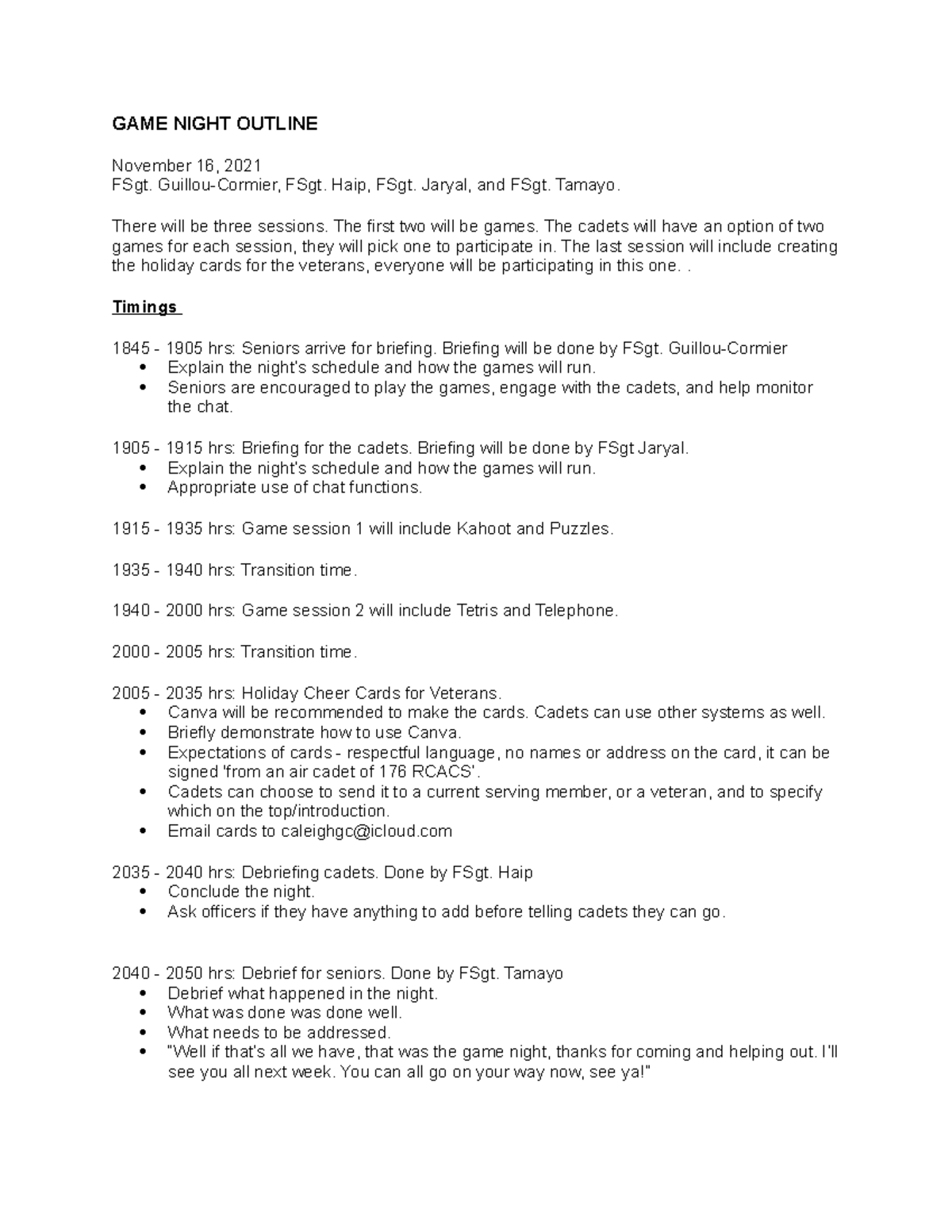 GAME Night Outline - Lecture notes 1 - MKT 513 - SFA - Studocu