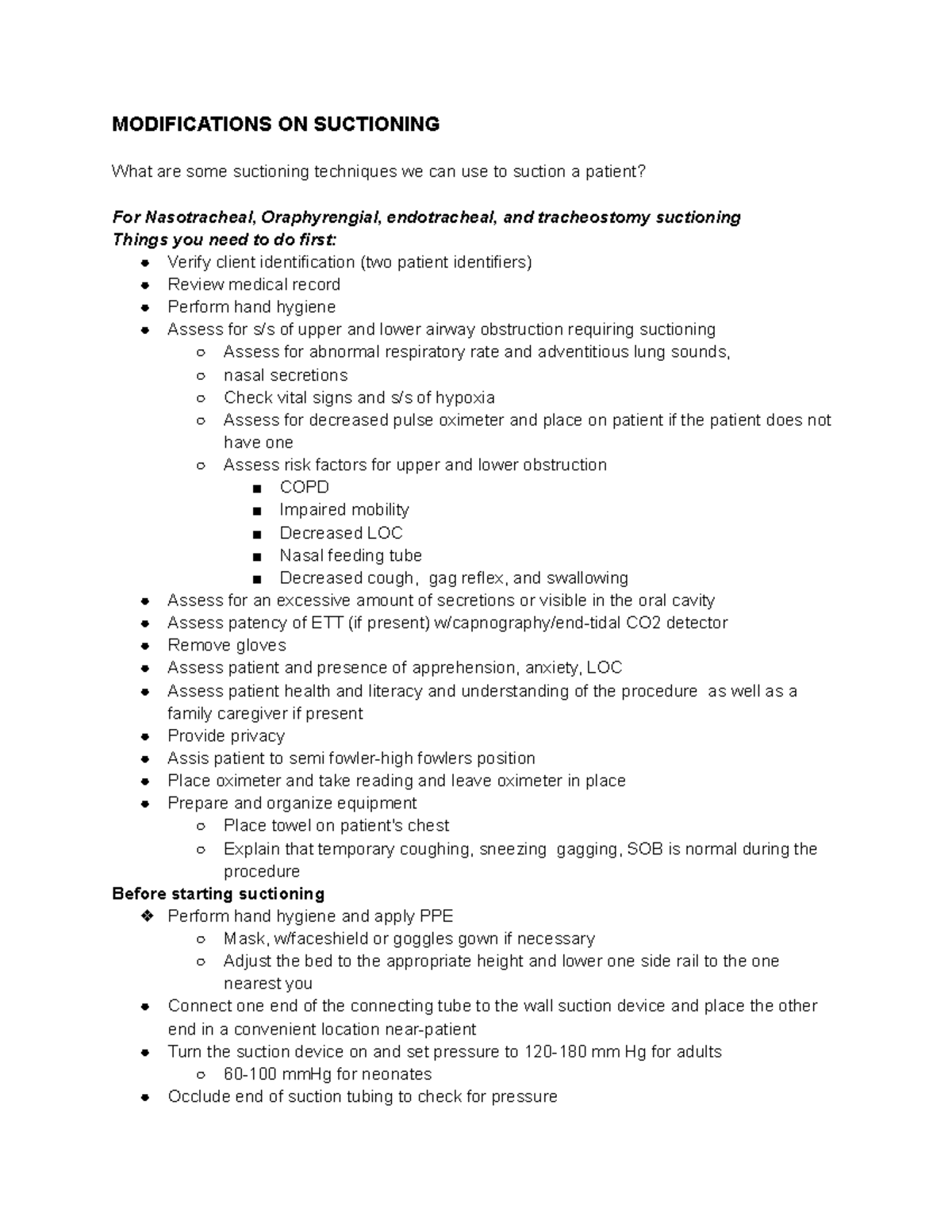 Modifications draft on O2 and Suction - MODIFICATIONS ON SUCTIONING ...