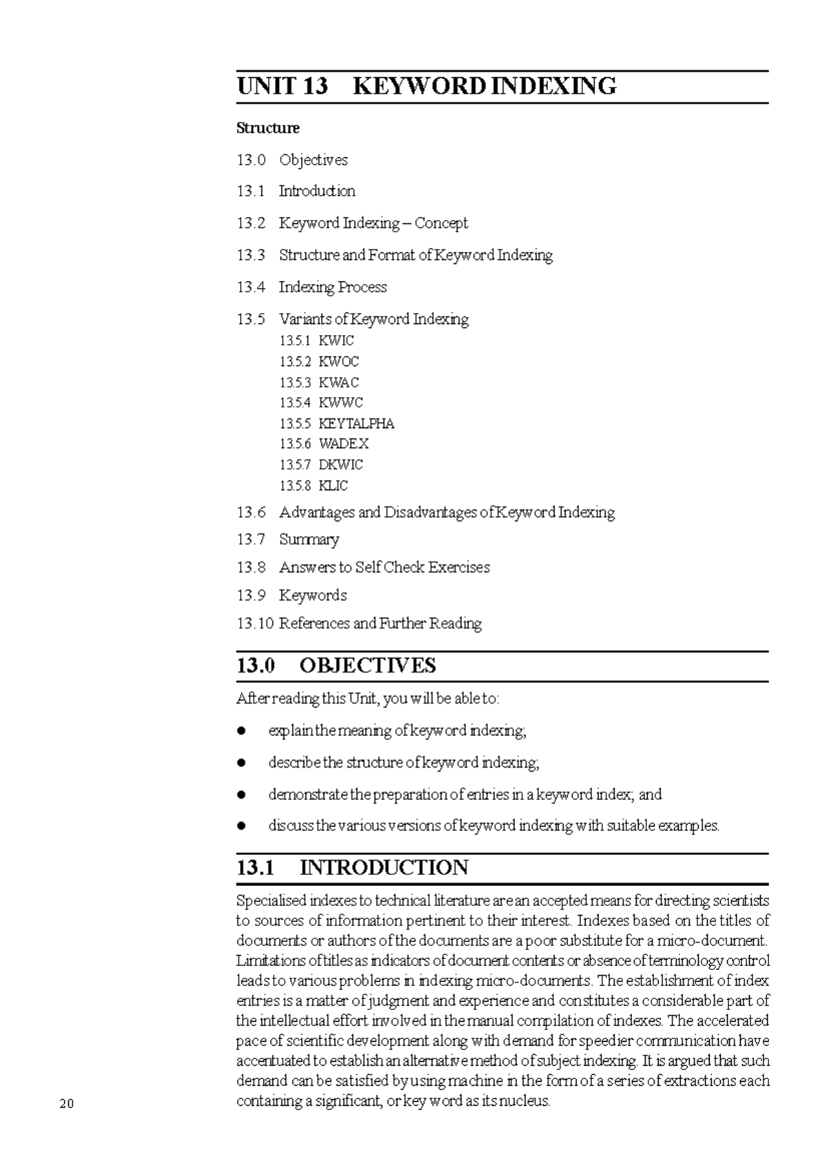 Keyword indexing Solved UNIT 13 KEYWORD INDEXING Structure 13